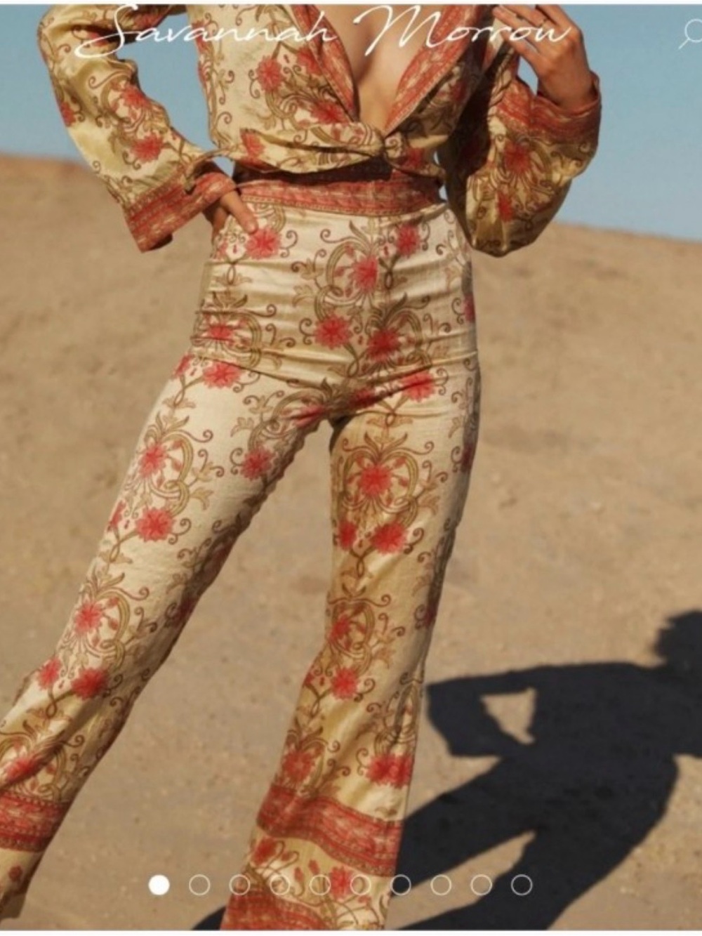Savannah Morrow Beige Floral Boot-Cut Pants